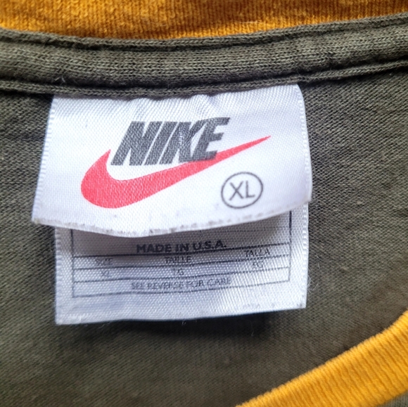 Vintage nike long sleeve shirt tee sz XL green yellow embroidered smoosh, flaw - Picture 3 of 15